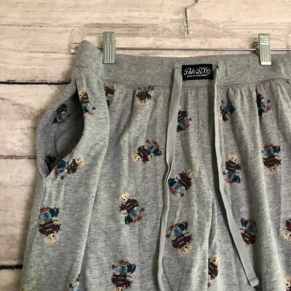 Polo Ralph Lauren Pajama Pants Mens M Gray Teddy Bear Sleep Loungewear Joggers